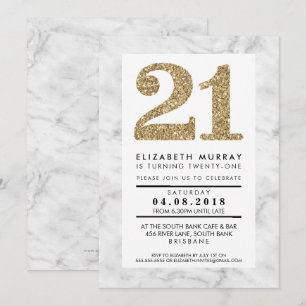GULD GLITTER 21 21:a INBJUDAN-marmor Inbjudningar