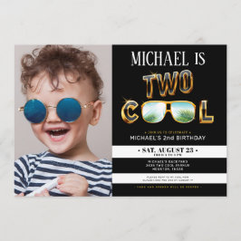 Guld Glitter 2 coola party födelsedagsfoto Inbjudningar