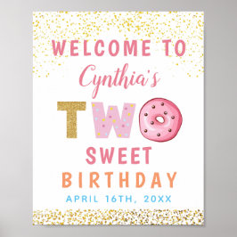 Guld Glitter 2 Sweet Donut 2:a födelsedagen Välkom Poster