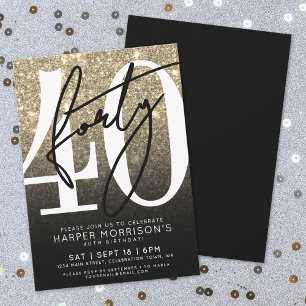 Guld Glitter 40-årsdag Inbjudningar