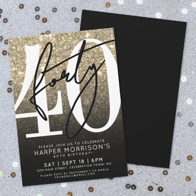 Guld Glitter 40-årsdag Inbjudningar (Rose Gold Pink Glitter 40th Birthday Invitation)