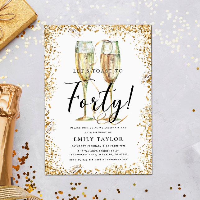 Guld Glitter 40:e födelsedag Party Inbjudningar (Skapare uppladdad)