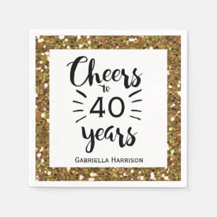 Guld Glitter 40:e födelsedag Party Pappersservett