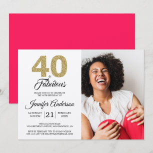 Guld Glitter 40 Fabulous Birthday Diva Rosa Photo Inbjudningar