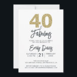 Guld Glitter 40 och Fabulous | 40:e födelsedagen P Inbjudningar<br><div class="desc">En chic,  elegant,  40-årsfotoinbjudan kan du anpassa och skicka ut för din 40-födelsedagsfests firande. Ord "40 och Fabulous" i svart och guld glitter ställs in med hjälp av elegantens kalligrafi och modern typografi. Enbart designad för dig med Lycklig Dolphin Studio! @glydolphinstudio</div>