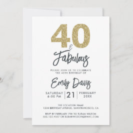 Guld Glitter 40 och Fabulous | 40:e födelsedagen P Inbjudningar