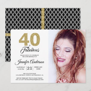 Guld Glitter 40 och Fabulous 40:e födelsedagsfoto Inbjudningar