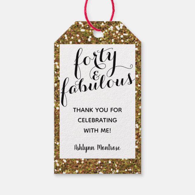 Guld Glitter 40 och Fabulous Favor Presentetikett (Framsidan)