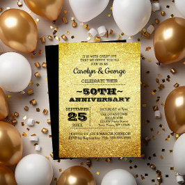 Guld Glitter 50-årsdagen Party Inbjudningar