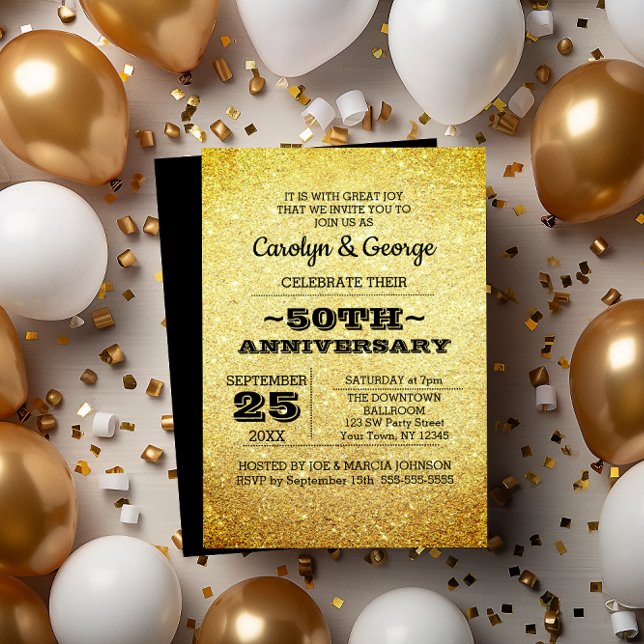 Guld Glitter 50-årsdagen Party Inbjudningar (Skapare uppladdad)