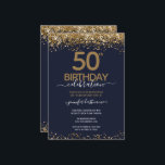 Guld Glitter 50:e Födelsedagsfest inbjudan<br><div class="desc">Elegant Faux guld glitter med skuggande konfettsyror på översta sidan och grund gräns. All text är justerbar och lätt att ändra för dina egna behov i party. Underbar elegant 50-årsformatmall.</div>