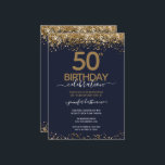 Guld Glitter 50:e Födelsedagsfest inbjudan<br><div class="desc">Elegant Faux guld glitter med skuggande konfettsyror på översta sidan och grund gräns. All text är justerbar och lätt att ändra för dina egna behov i party. Underbar elegant 50-årsformatmall.</div>