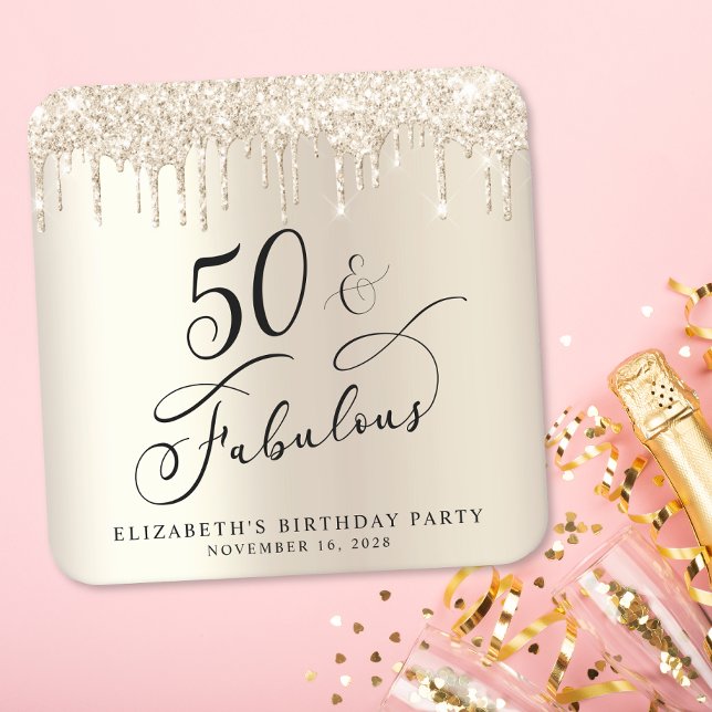 Guld Glitter 50:e Födelsedagsfesten Underlägg Papper Kvadrat (Skapare uppladdad)