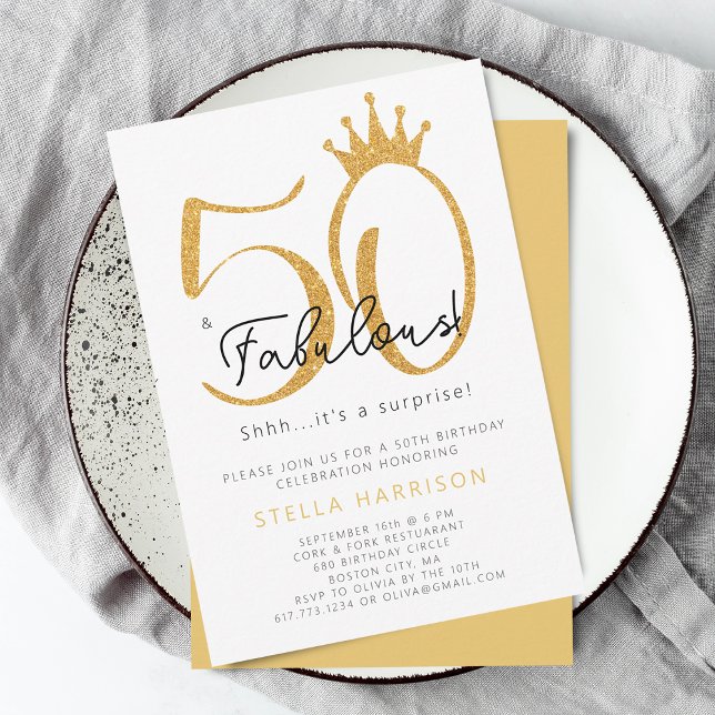 Guld Glitter 50:e och Fabulous Födelsedagsfest Inbjudningar (Gold Glitter 50th and Fabulous Birthday Party Invitation)