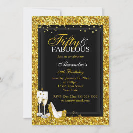 Guld Glitter 50 Fabulous Birthday-champagne party Inbjudningar