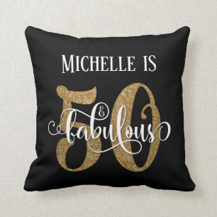 Guld Glitter 50 & Fabulous Birthday over Black Kudde