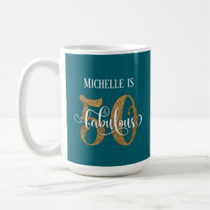 Guld Glitter 50 & Fabulous Over Teal Kaffemugg