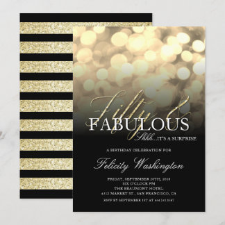 Guld Glitter 50 & Fabulous Surprise Födelsedagsfes Inbjudningar