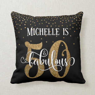 Guld Glitter 50 & Fabulous Typography Birthday Kudde