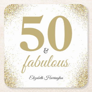 Guld Glitter 50 och födelsedag av fjäderfä Underlägg Papper Kvadrat
