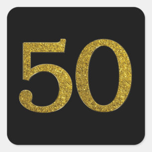 Guld Glitter 50 Wide Font Fyrkantigt Klistermärke