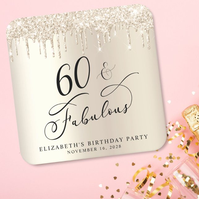 Guld Glitter 60:e Födelsedagsfesten Underlägg Papper Kvadrat (Skapare uppladdad)