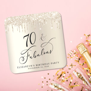 Guld Glitter 70:e Födelsedagsfesten Underlägg Papper Kvadrat