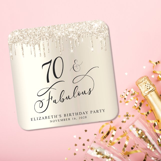 Guld Glitter 70:e Födelsedagsfesten Underlägg Papper Kvadrat (Skapare uppladdad)