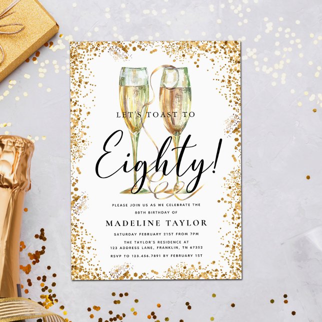 Guld Glitter 80:e Födelsedagsfesten Inbjudningar (Skapare uppladdad)