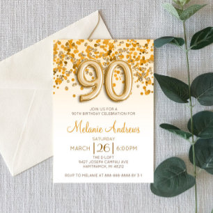 Guld Glitter 90:e Födelsedagsfest inbjudan