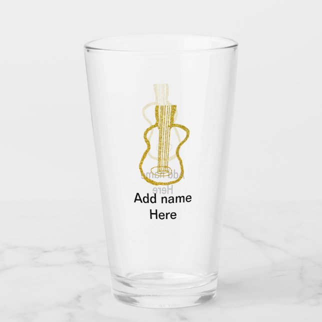 Guld glitter akustisk gitarr lägg till namn klotte glaskopp (Framsida)