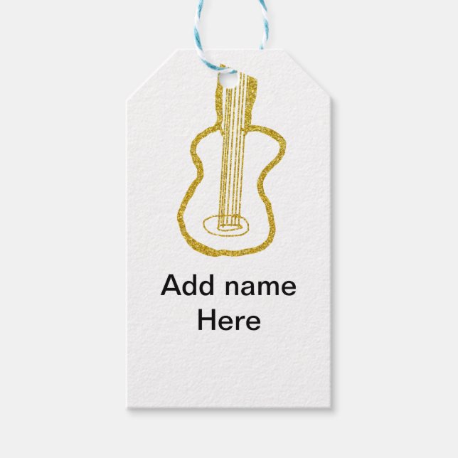 Guld glitter akustisk gitarr lägg till namn klotte presentetikett (Framsidan)