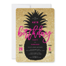 Guld Glitter Ananas Chic Födelsedagsfest Inbjudan