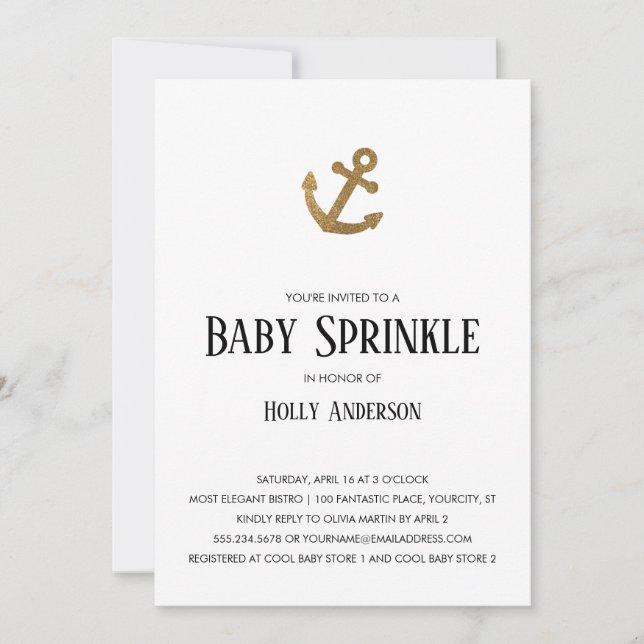 Guld Glitter Anchor Simple Baby Sprinkle Inbjudningar (Framsida)