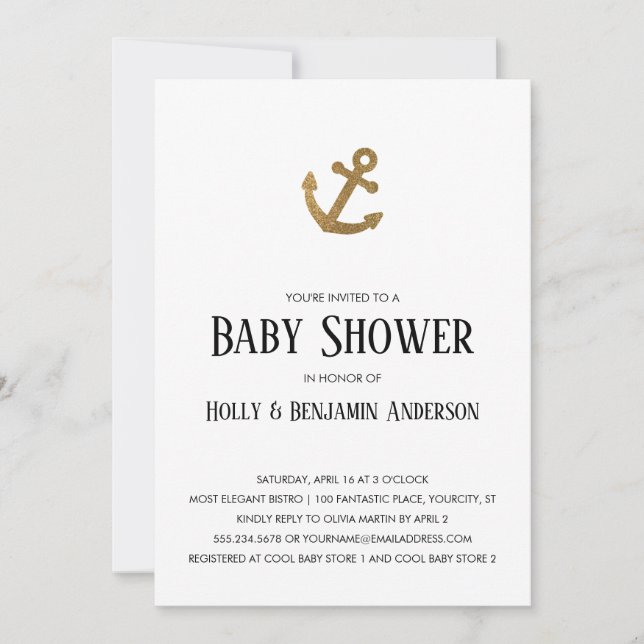 Guld Glitter Anchor Simple Par Baby Shower Inbjudningar (Framsida)
