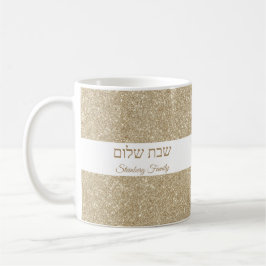 Guld Glitter Anpassningsbar Hebrew Jewish Shabbat Kaffemugg