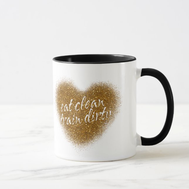 Guld Glitter ÄT RENT TRÄNA SMUTSIGT Hjärtmugg Mugg (Höger)