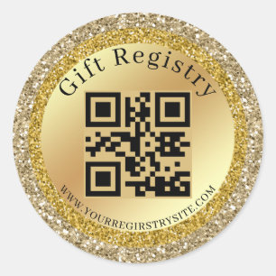Guld Glitter Baby Shower Registrerings QR-kod Mode Runt Klistermärke