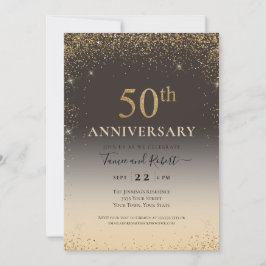 Guld Glitter-ballongen 50-årsdagen Inbjudningar