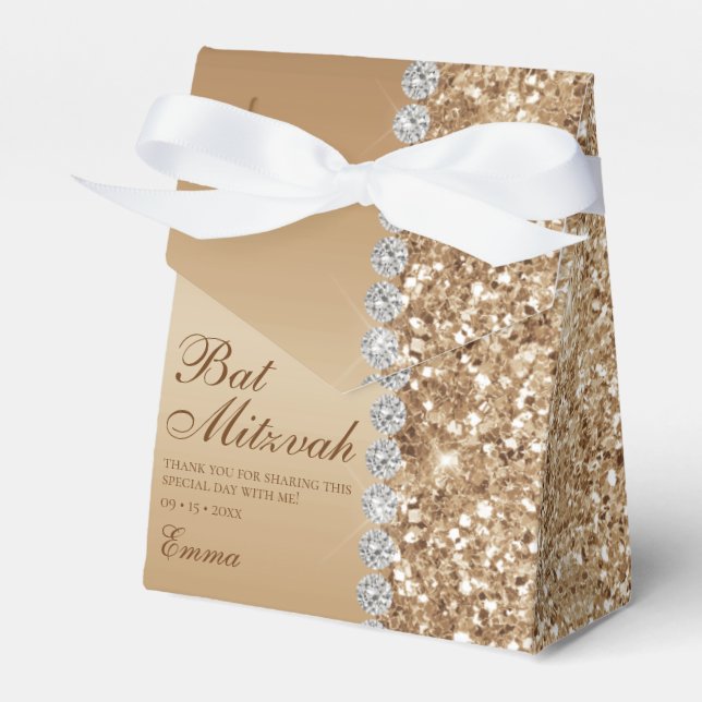 Guld Glitter Bat Mitzvah Presentaskar (Framsidan Sidan)