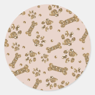 Guld Glitter Beige Rodnad Husdjur Tass Ben Valp Hu Runt Klistermärke