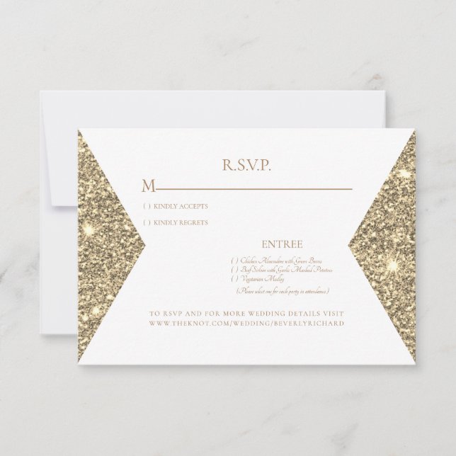 Guld Glitter Bild & Vit Modern Bröllops RSVP OSA Kort (Framsida)