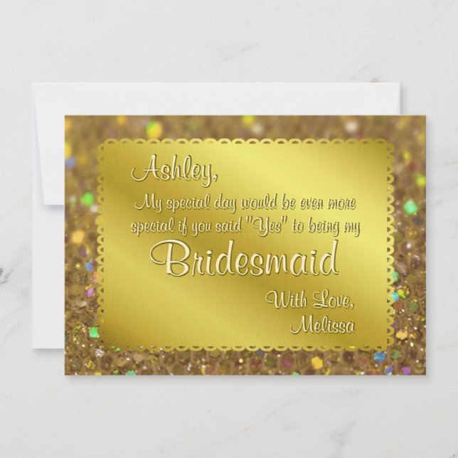 Guld Glitter Biljett kommer att bli min bridesmaid Inbjudningar (Framsida)