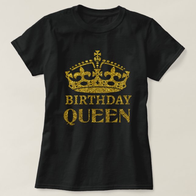 Guld Glitter Birthday Queen T Shirt (Design framsida)
