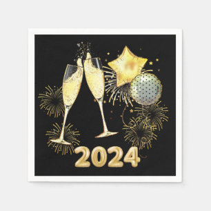 Guld Glitter Black 2024 Nyårsafton Party Pappersservett