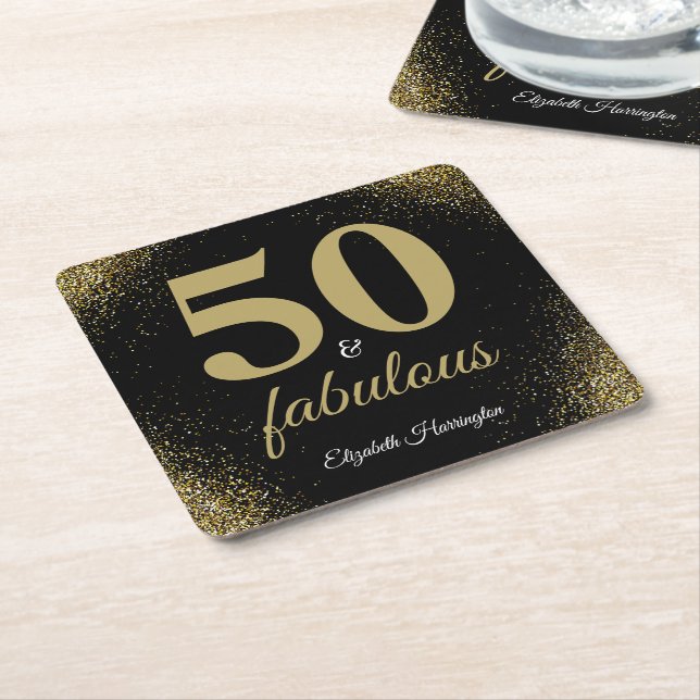 Guld Glitter Black 50 och veckofödelsedag Underlägg Papper Kvadrat (Vinklad)