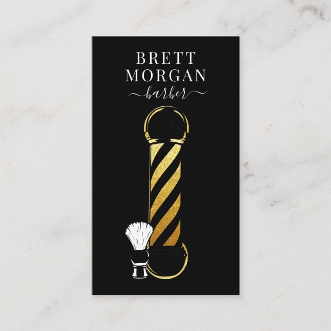 Guld Glitter Black Barber Pole Barber Business Ca Visitkort (Framsida)