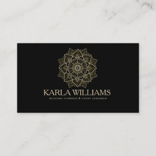 Guld Glitter & Black Blommigt Mandala Visitkort