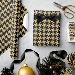 Guld Glitter & Black Houndstooth Glam jul Presentpapper
