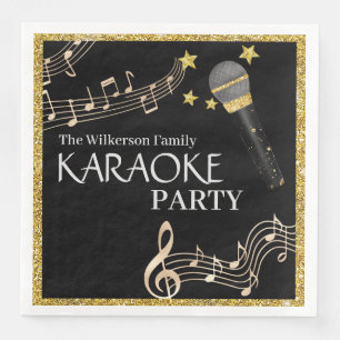 Guld Glitter Black Microphone Music Karaoke Party Pappersservett
